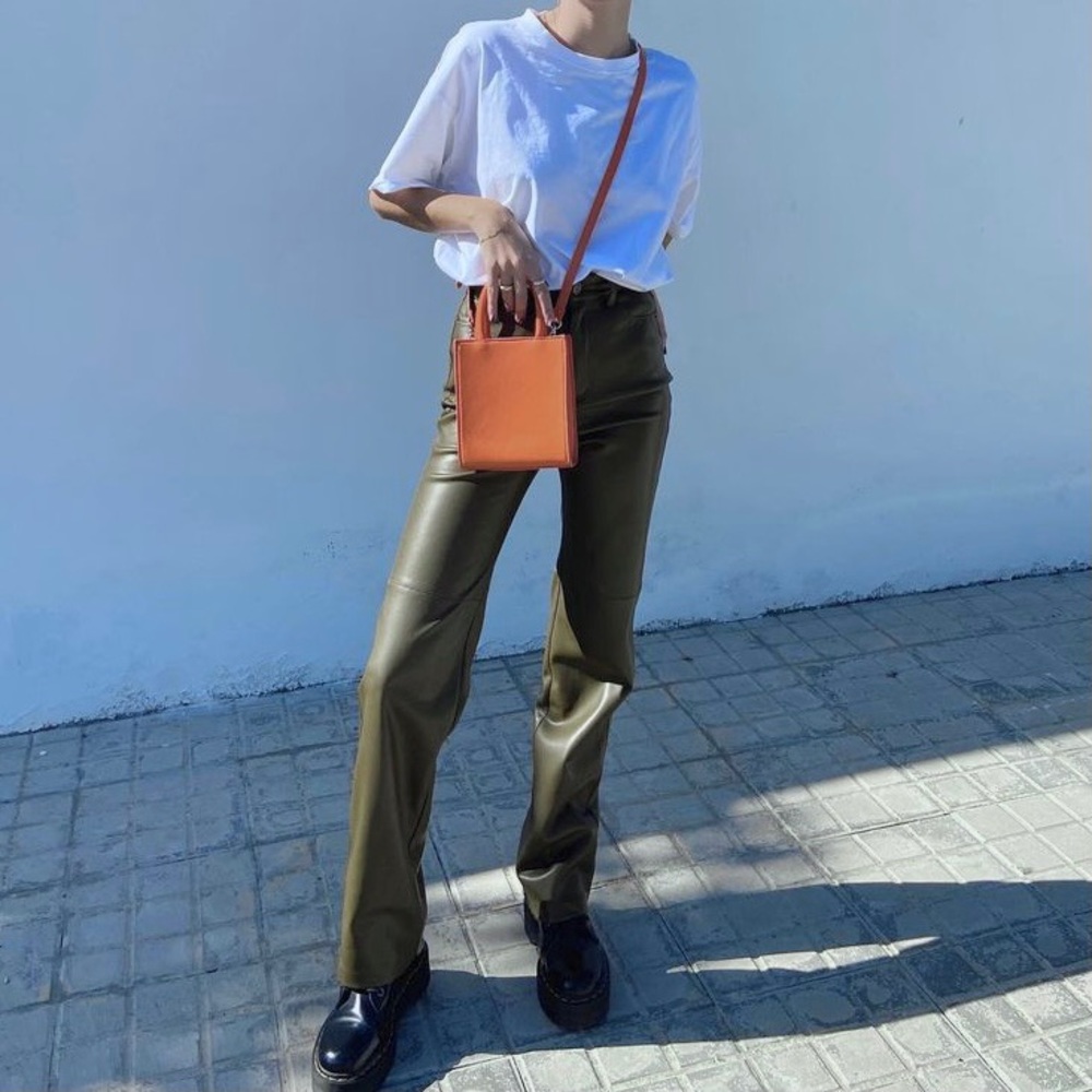 Zara genuine leather straight leg pants limited edition blogger aritzia melina - Picture 7 of 13
